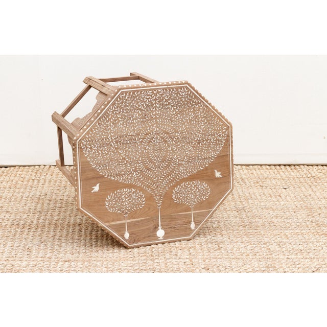 Tan Tree of Life Inlay Folding Side Table For Sale - Image 8 of 9