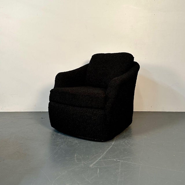Mid-Century Modern Black Boucle Tub / Swivel / Lounge Chair, Faux Fur For Sale - Image 4 of 12