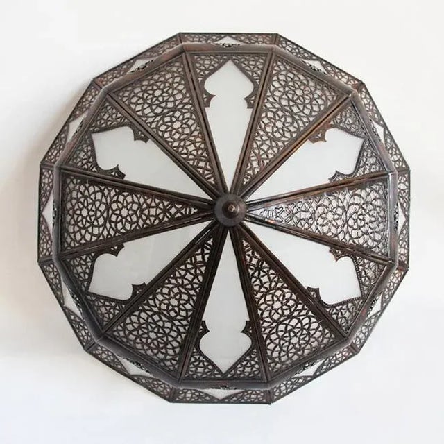 Vintage Moroccan Metal Frosted Dish Pendant Light For Sale - Image 4 of 9