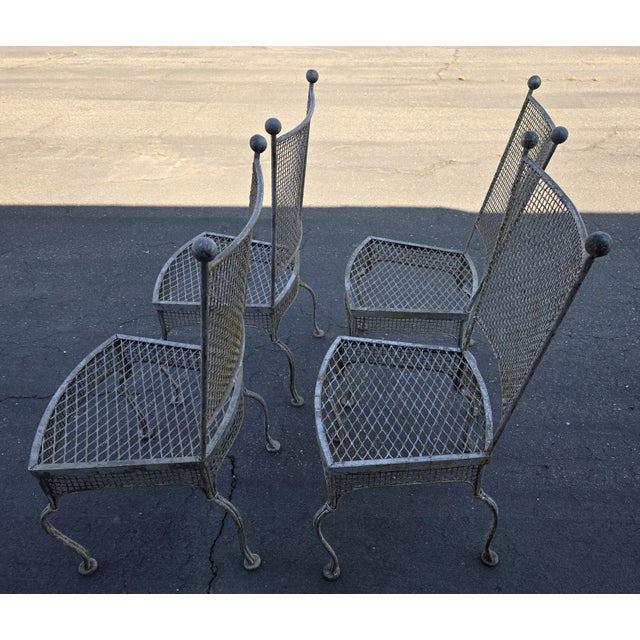 Mid-Century Modern Vintage Rare 1960's Russell Woodard Attributed Mesh Wrought Iron Patio Glass Table and 4 Chairs For Sale - Image 3 of 18