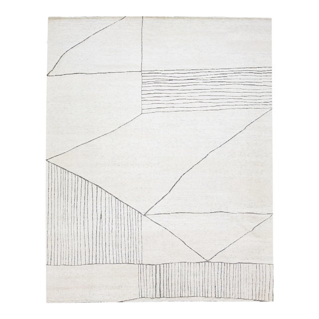 2010s Ivory Modern Moroccan Style Wool Rug With Abstract Design by Apadana For Sale