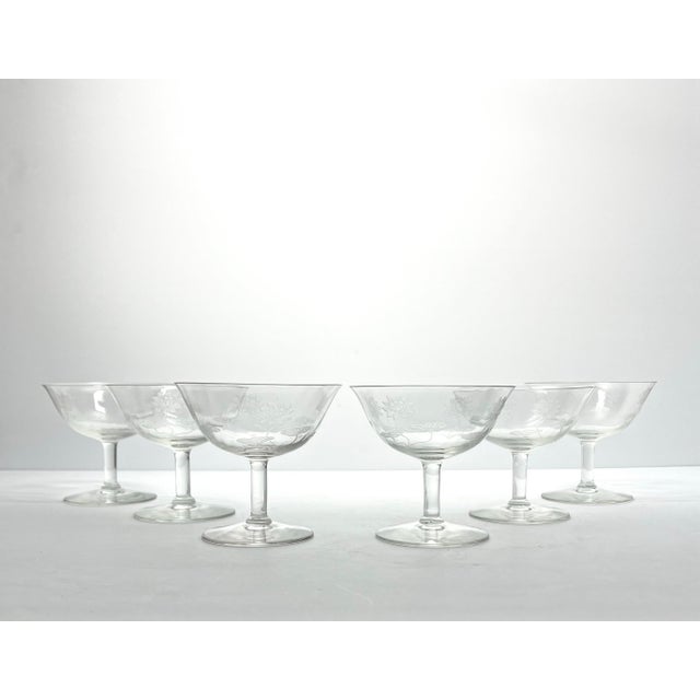 1910s Antique Fostoria “Lotus” 6 Etched Optic Coupe Champagne Glasses 3 1/2” 4oz Good antique condition. No chips, cracks,...