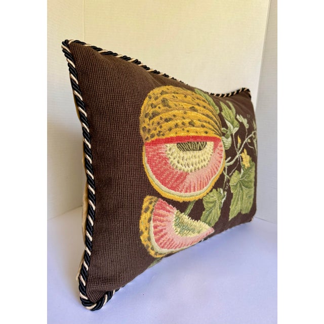 Vintage “Golden Melon” Needlepoint Pillow in the Style of Lycette Designs With Down Insert For Sale In Los Angeles - Image 6 of 11