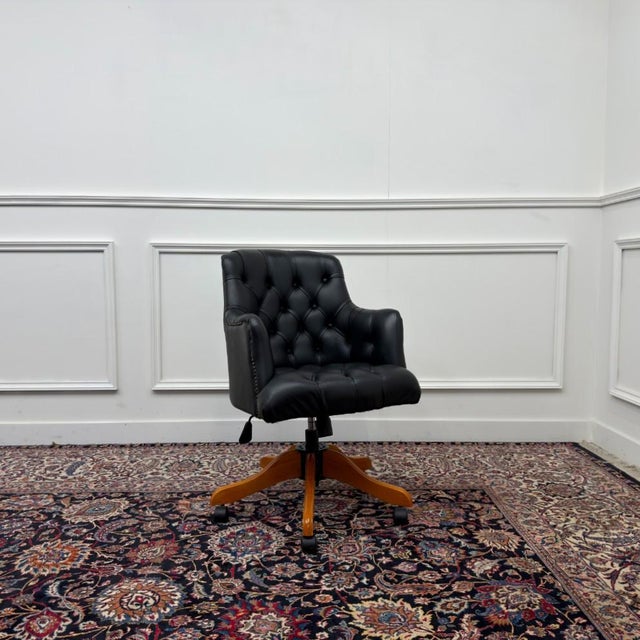 Black English Black Chesterfield Desk Chair For Sale - Image 8 of 8
