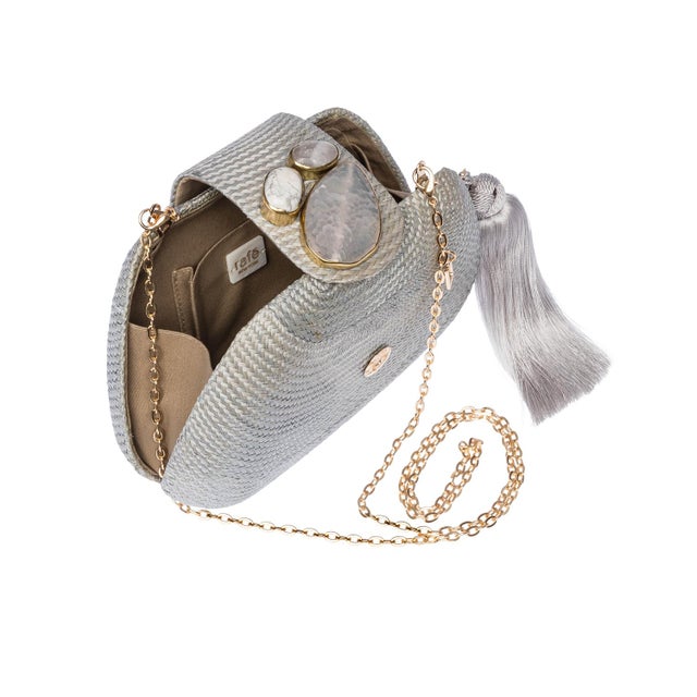 Textile Tamu Bean Clutch in Light Grey For Sale - Image 7 of 8