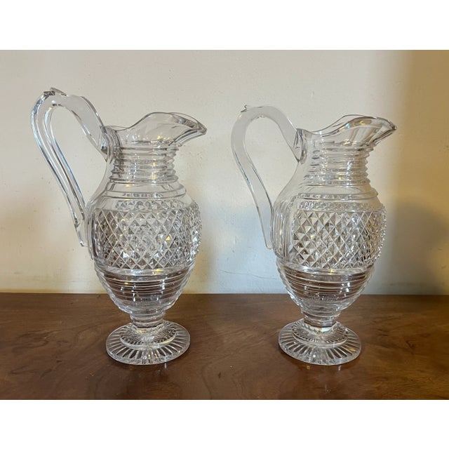 Large Antique Early 19th Century George III Anglo Irish Cut Crystal Glass Wine Ewers or Water Pitchers - A Pair For Sale - Image 4 of 16