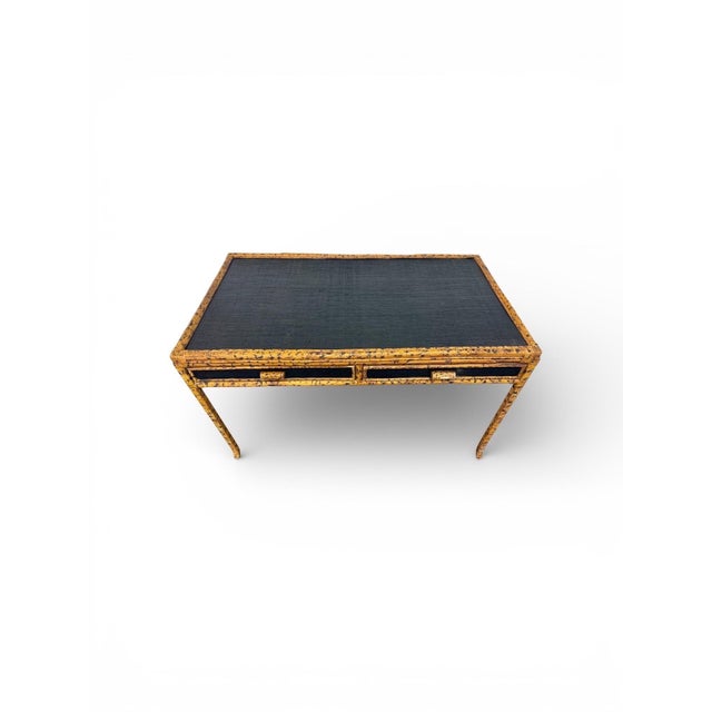 Wood Vintage Scorched Bamboo Writing Desk For Sale - Image 7 of 8