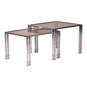 Set of Two Vintage Nesting Tables With Chrome Frames and Pale Smoke Glass Tops