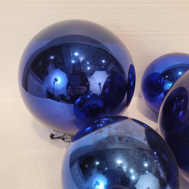 Late 19th Century Indigo Blue Spheres in Eglomisé Glass, France, 1930s, Set of 4 For Sale - Image 17 of 18