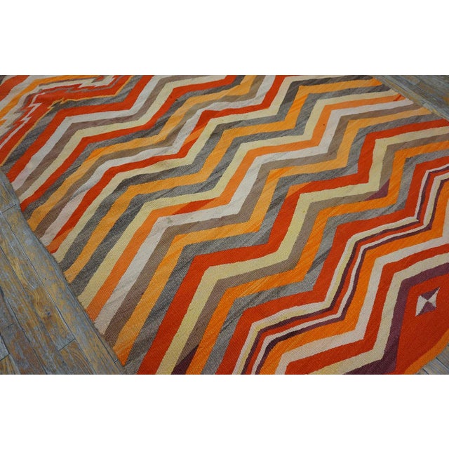 1880s Multicolor Chevron Antique American Navajo Rug 5'5" X 7'2" Flatweave Wool Carpet For Sale - Image 10 of 18