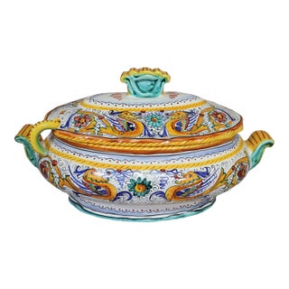 1970s Fima Deruta Italian Raffaellesco Majolica Soup Tureen With Ladle For Sale