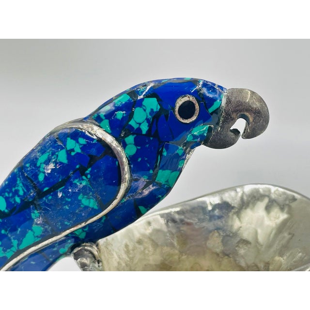 Silver Parrot Pitcher With Lapis and Turquoise Inlay, Los Fajardo, Mexico 1960s For Sale - Image 12 of 16