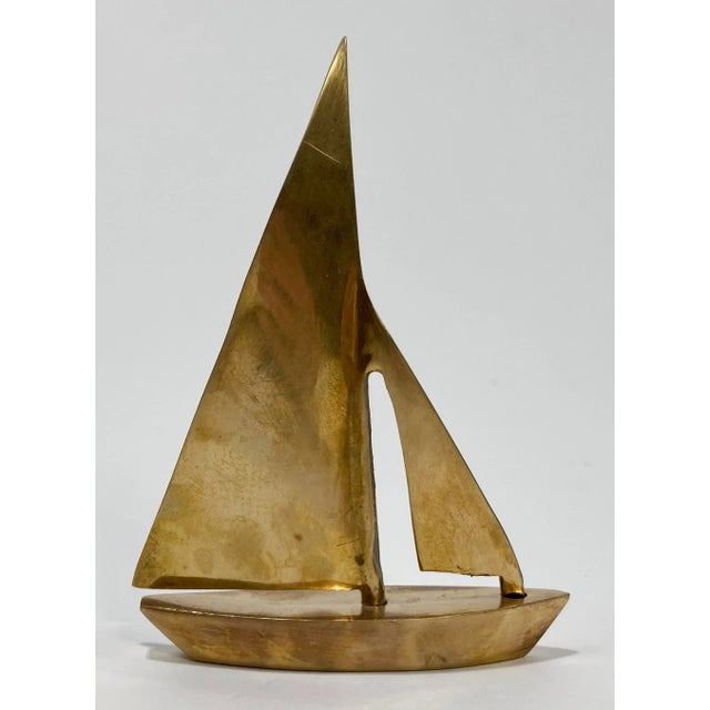 Mid 20th Century Vintage Mid Century Solid Brass Sailboat Sculpture For Sale - Image 5 of 5
