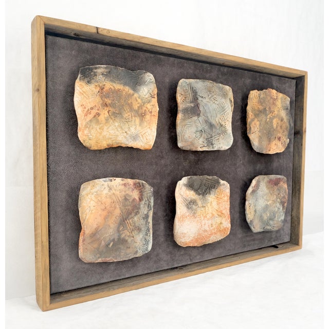 Wood Large 33x47 Framed Fired Clay Wall Art Sculpture Abstract Textures Tray For Sale - Image 7 of 16