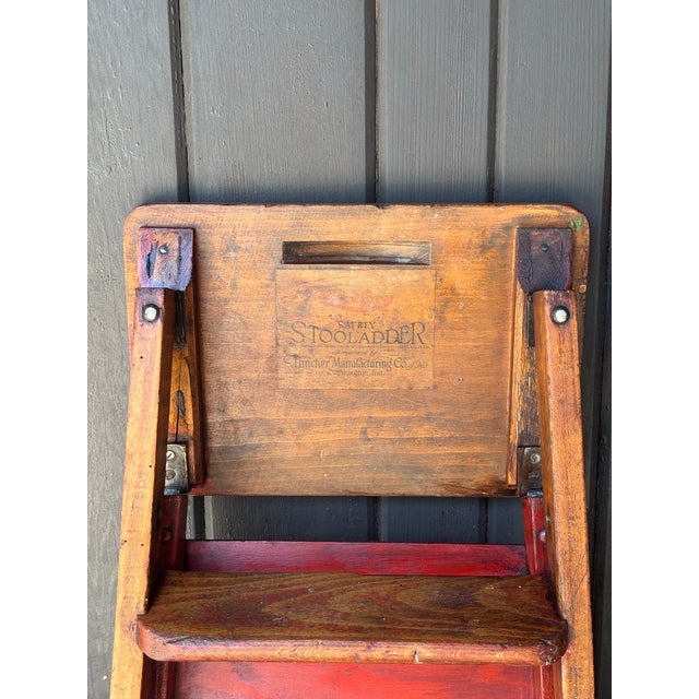 Shabby Chic 1920s Goodform Step Ladder … Stooladder by Hincher … Rare Hard Maple Stepladder For Sale - Image 3 of 12