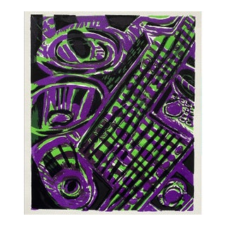 1990s Abstract Serigraph in Purple and Green For Sale