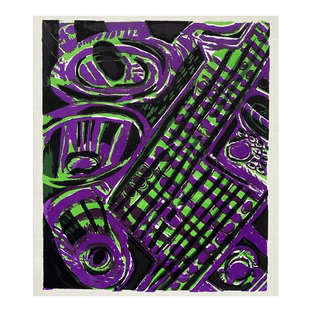 1990s Abstract Serigraph in Purple and Green For Sale
