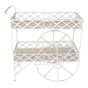 1950 Mediterrane Antique White Metal Indoor Outdoor Dry Bar Kitchen Cart France