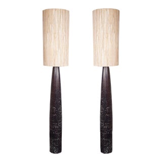 1990s Cigar Floor Lamps With Natural Woven Shades - a Pair For Sale