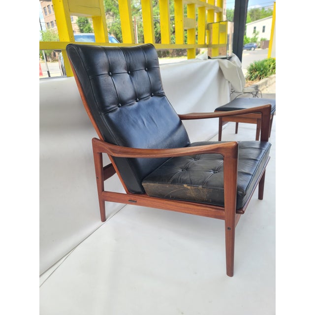 Orenas Teak Leather Lounge Chair Ib Kofod Larsen For Sale - Image 9 of 17