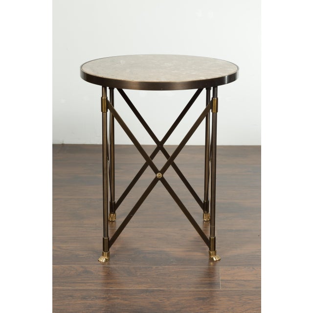 Italian Midcentury Bronze Side Table with Variegated Marble Top and Paw Feet For Sale In Atlanta - Image 6 of 12