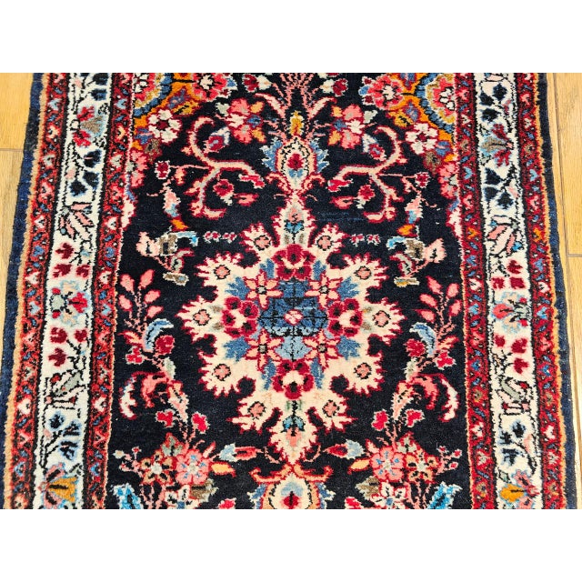 Vintage Bakhtiari Tribal Runner, Hand-Knotted Wool, Floral Bouquets & Medallions, Navy & Ivory, 3x12 For Sale - Image 14 of 16