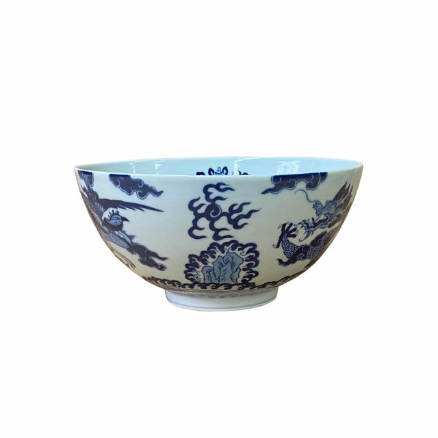 Ceramic Chinese Blue & White Porcelain Hand Painted Dragon Phoenix Bowl For Sale - Image 7 of 7