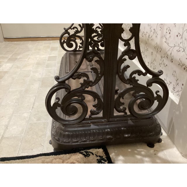 Late 19th Century Victorian Rococo French-Inspired Scrollwork Cast Iron Umbrella Stand 1800’s Rare Originally From an Expensive Hotel in the 1800’s For Sale - Image 5 of 11