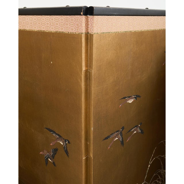 Japanese Showa Four-Panel Screen Wild Geese Autumn Landscape For Sale - Image 15 of 18