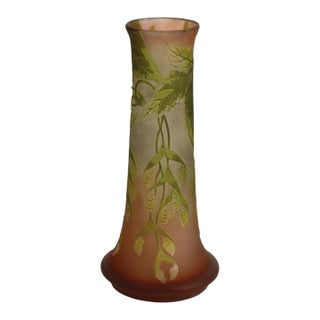 Antique Galle Art Nouveau Foliate Cameo Glass Vase Signed C1920 For Sale