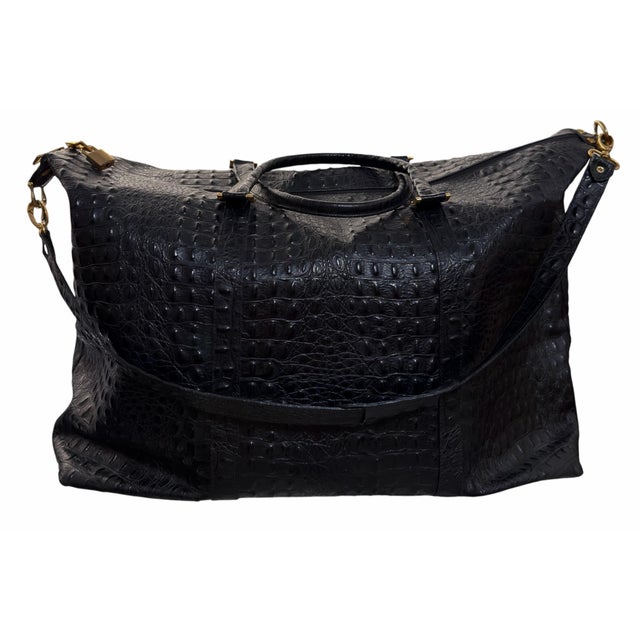 Mid 20th Century Huge Italian Alligator Handbag Duffle Bag For Sale - Image 5 of 5