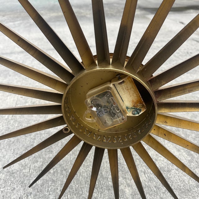 Brass 1950s Elgin Starburst/Sunburst Brass Wall Clock For Sale - Image 8 of 8