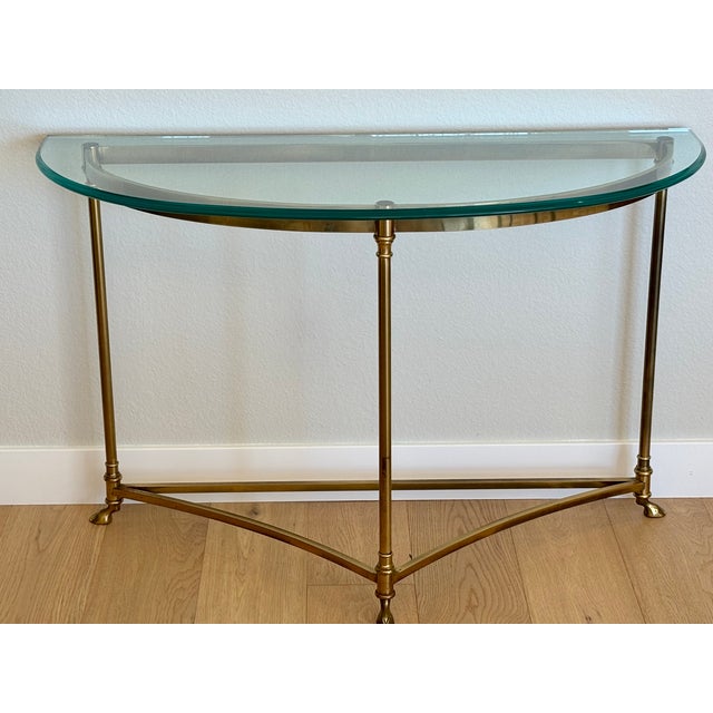 Vintage Italian Brass and Glass Demi-Lune Console Table For Sale - Image 17 of 18
