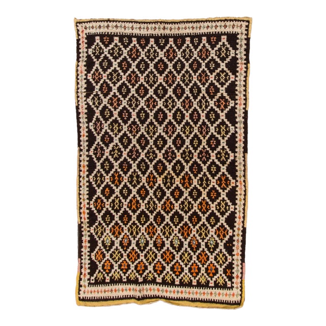 Handmade Vintage Brown Tribal Moroccan Wool Rug For Sale