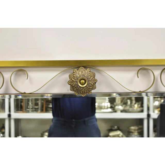 Large Vintage Brass Scrolling Frame Hollywood Regency Beveled Glass Wall Mirror For Sale In Philadelphia - Image 6 of 10