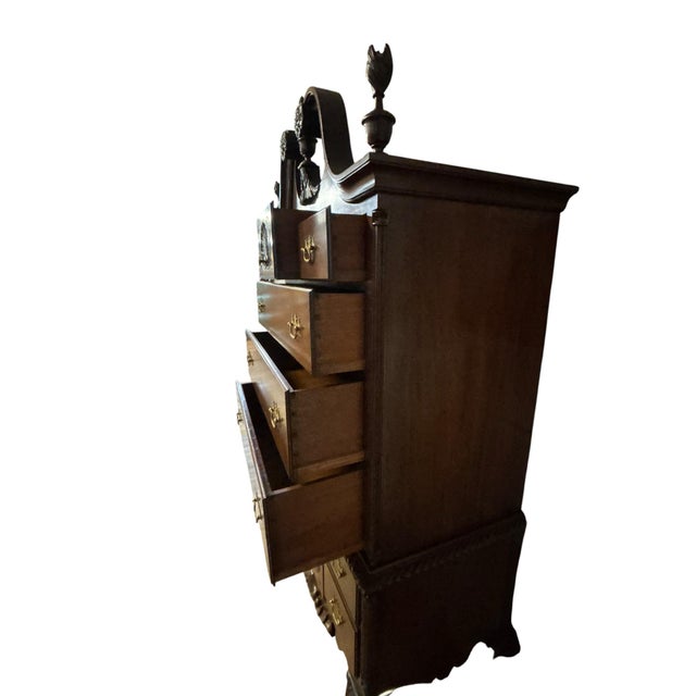 Burnt Umber Queen Anne Style Cherry Highboy Chest on Chest For Sale - Image 8 of 12