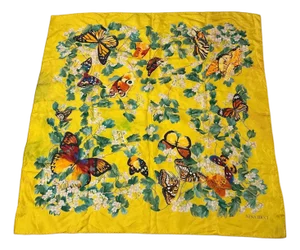 A 1990s Butterflies and Flowers Silk Scarf by Nina Ricci