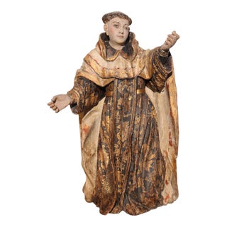 Saint Dominic of Guzmán Kneeling, With Glass Eyes and the Carmelite Shield, 18th Century, Portuguese For Sale