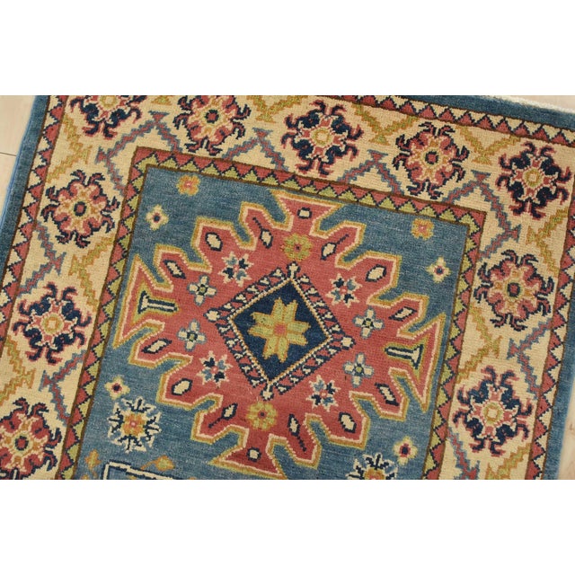 Kazak Runner 2’9” X 6’10” Blue Wool Tribal Hand-Knotted Oriental Rug For Sale In Philadelphia - Image 6 of 12