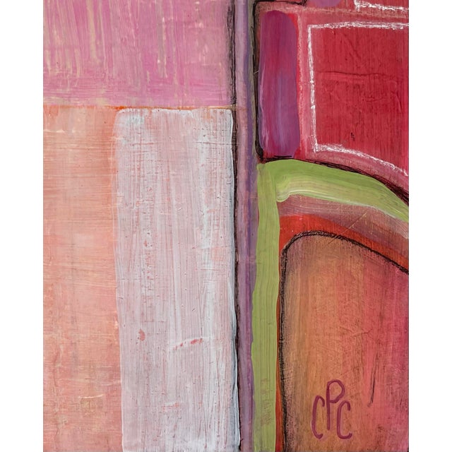 Small Geometric Abstract in Pink and Red, Acrylic on Board For Sale - Image 12 of 12