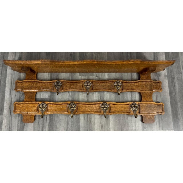 French antique vintage solid french oak 7 hook ornate carved coat plate rack fabulous vintage french carved oak coat rack...