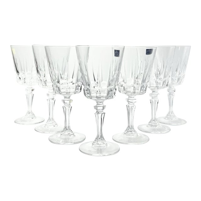 1980s Cristal D’Arques “Chantelle” 7 Claret Wine Glasses For Sale