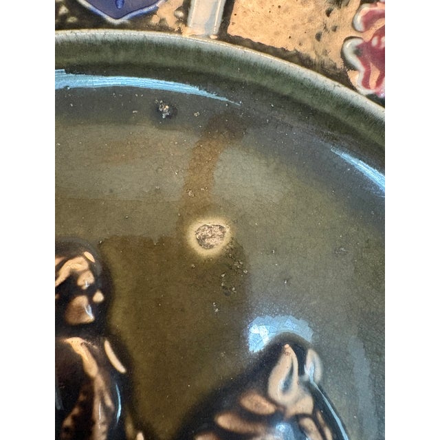 Ceramic Antique French Barbotine Majolica Jeanne d'Arc Charger, "Honneur Et Patrie" For Sale - Image 7 of 10