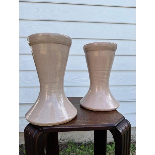 A Pair of Traditional Blush Ceramic Pottery Vases For Sale - Image 10 of 11