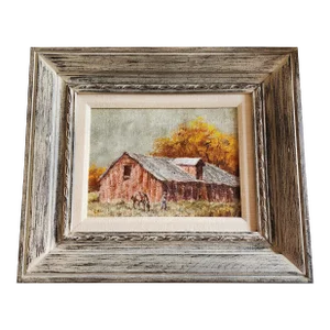 Vintage Red Barn Painting by Ewen
