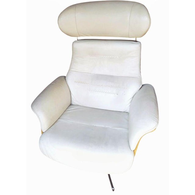 Amara Vintage Amala Beige Bone Genuine Leather Reclining Swivel Armchair With Adjustable Headrest. For Sale - Image 4 of 9