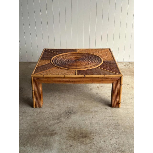 Wood Vintage Monumental Rattan Sunburst Coffee Table Attributed to Vivai Del Sud, C. 1970s For Sale - Image 7 of 12