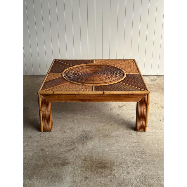 Wood Vintage Monumental Rattan Sunburst Coffee Table, C. 1970s For Sale - Image 7 of 12