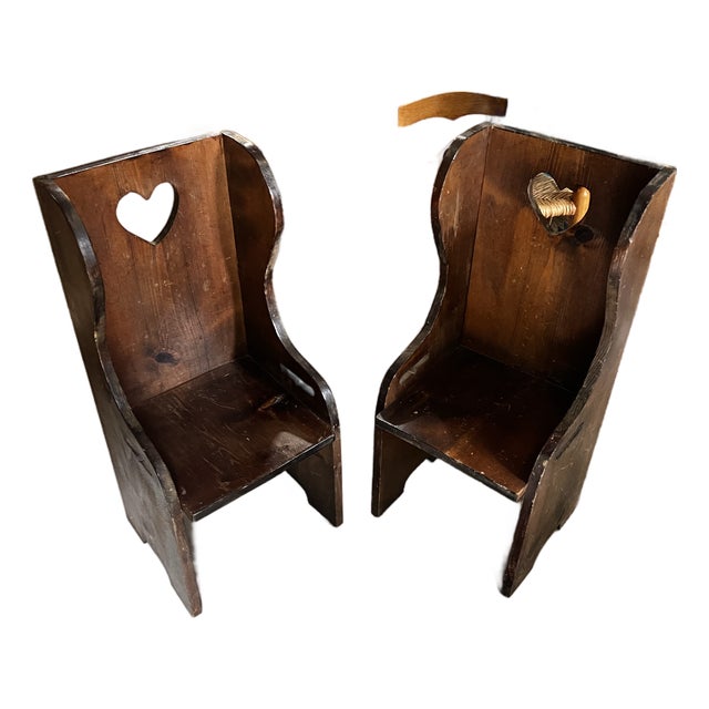 Pair of Vintage Country Core Heart Shaped Children’s Chairs For Sale