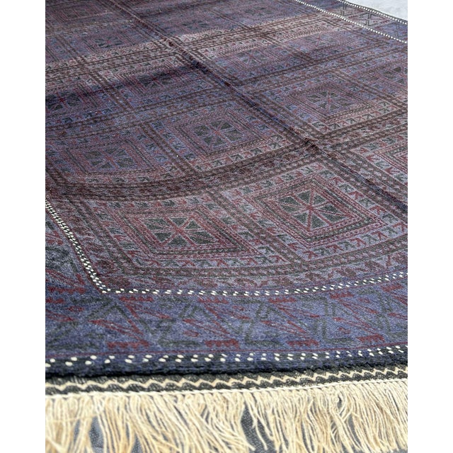 Afghan Baluch Hand-Knotted Wool Rug, Indigo Panel Grid, 9'9" X 6'2" For Sale - Image 11 of 13